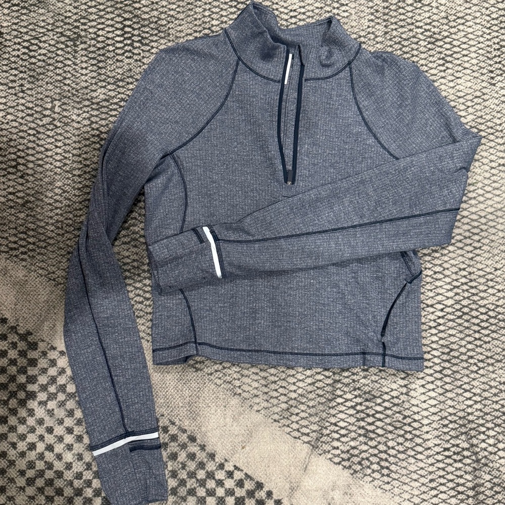 Lululemon Athletica Tops Rulu Cropped Half Zip Navy / Grey Sz 8
